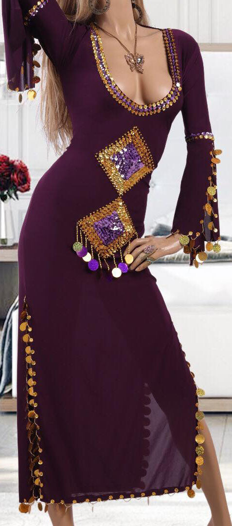 Elegant Royal Purple Belly dance dress/ Handmade embellished authentic Egyptian dance Costume