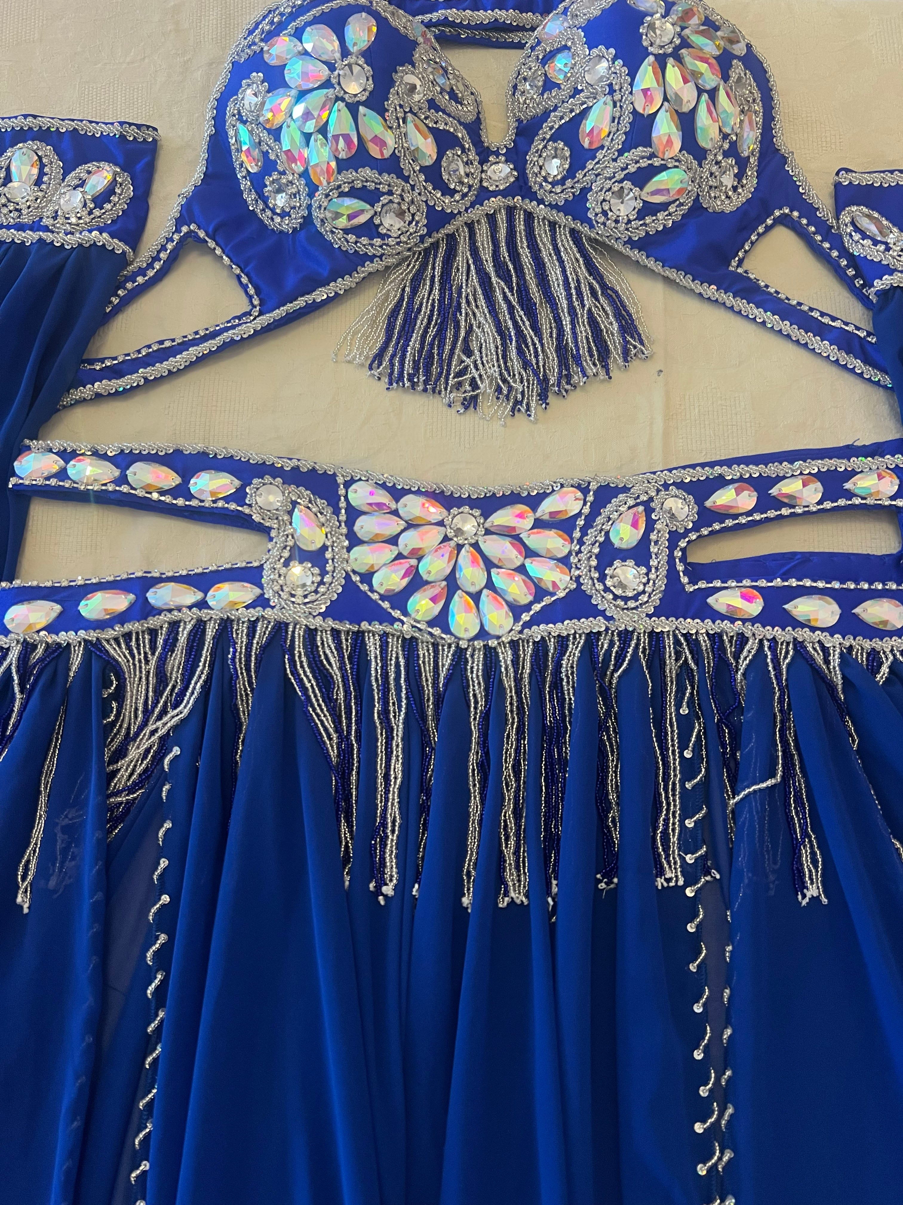 Luxurious high-quality royal blue belly dance costume