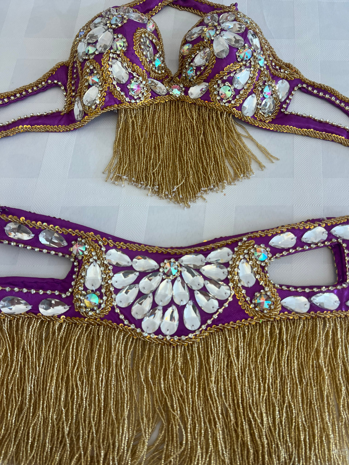 Elegant Purple Belly dance belt and bra set- Made to order Dancing costume