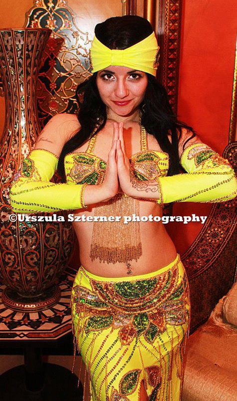 Vibrant Lime yellow Professional belly dance costume/ Colourful sequined authentic Egyptian dance skirt and bra outfit
