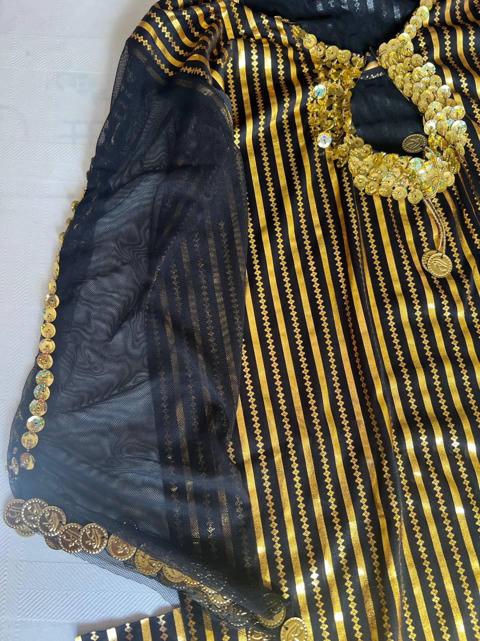 Neues ägyptisches Bauchtanzkleid, Galabia für orientalischen Tanz im Fallahi-Stil, handgefertigt