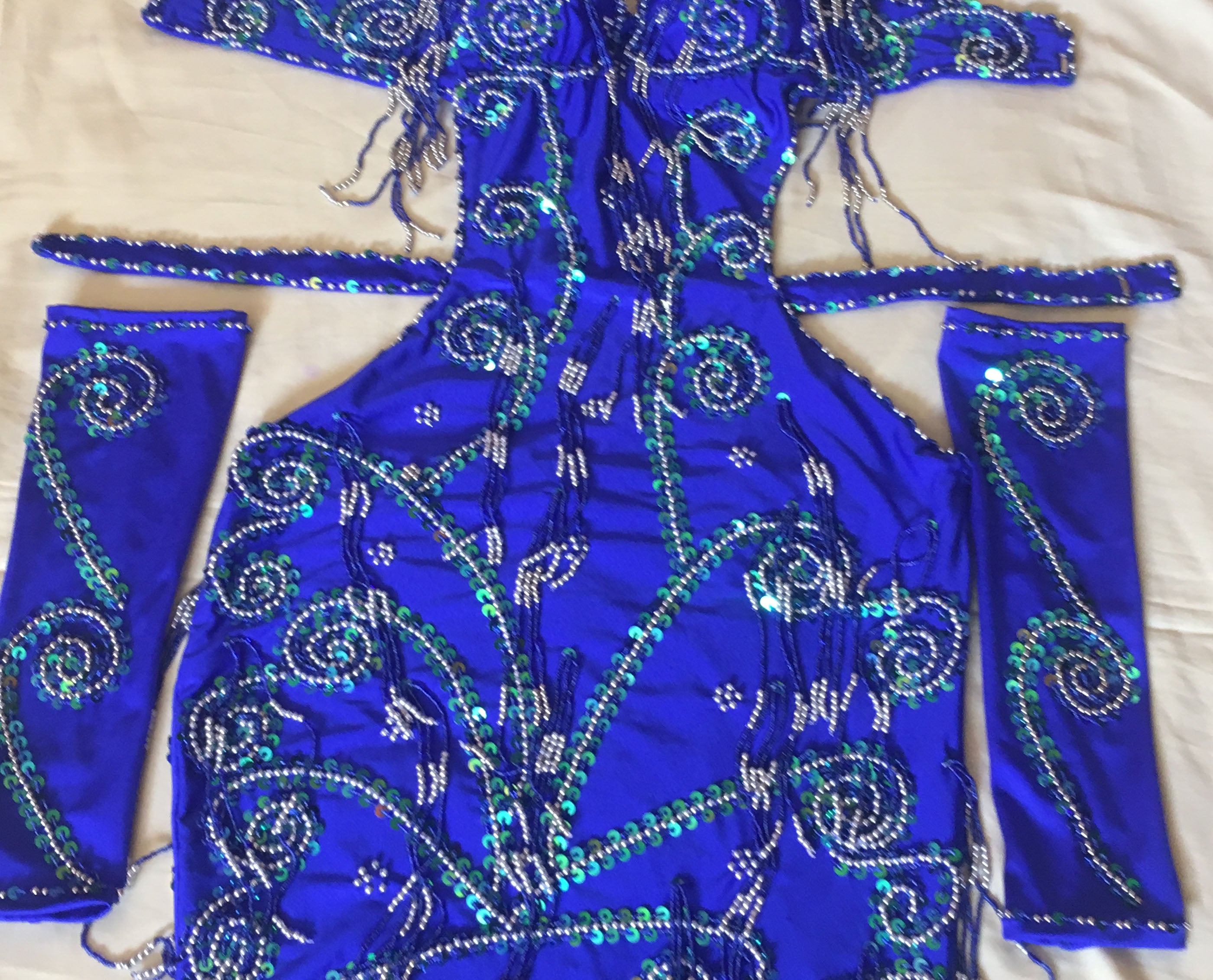 Custom-made Belly Dance Dress, Hand-Stitched Oriental Professional Costume