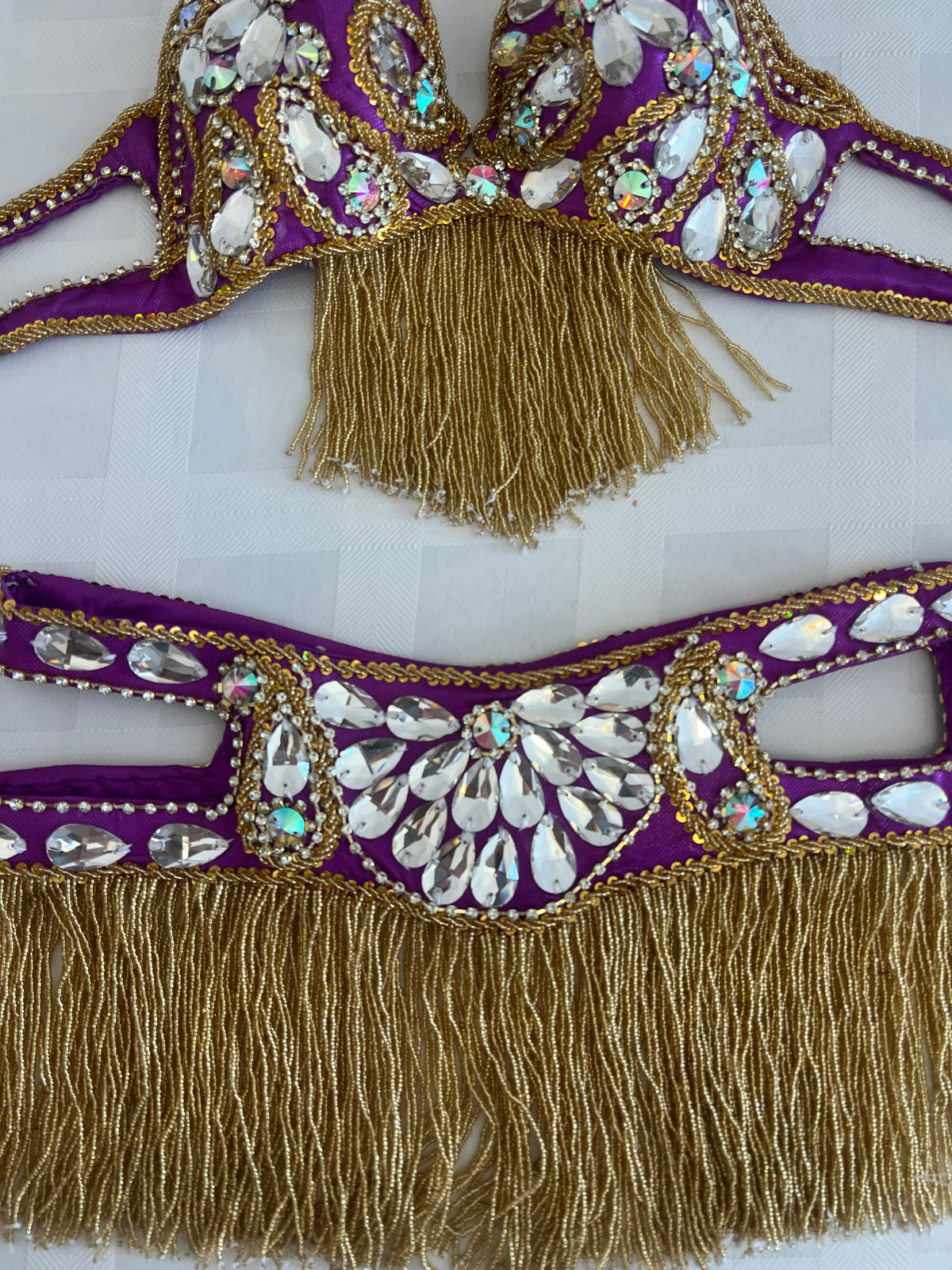 Elegant Purple Belly dance belt and bra set- Made to order Dancing costume