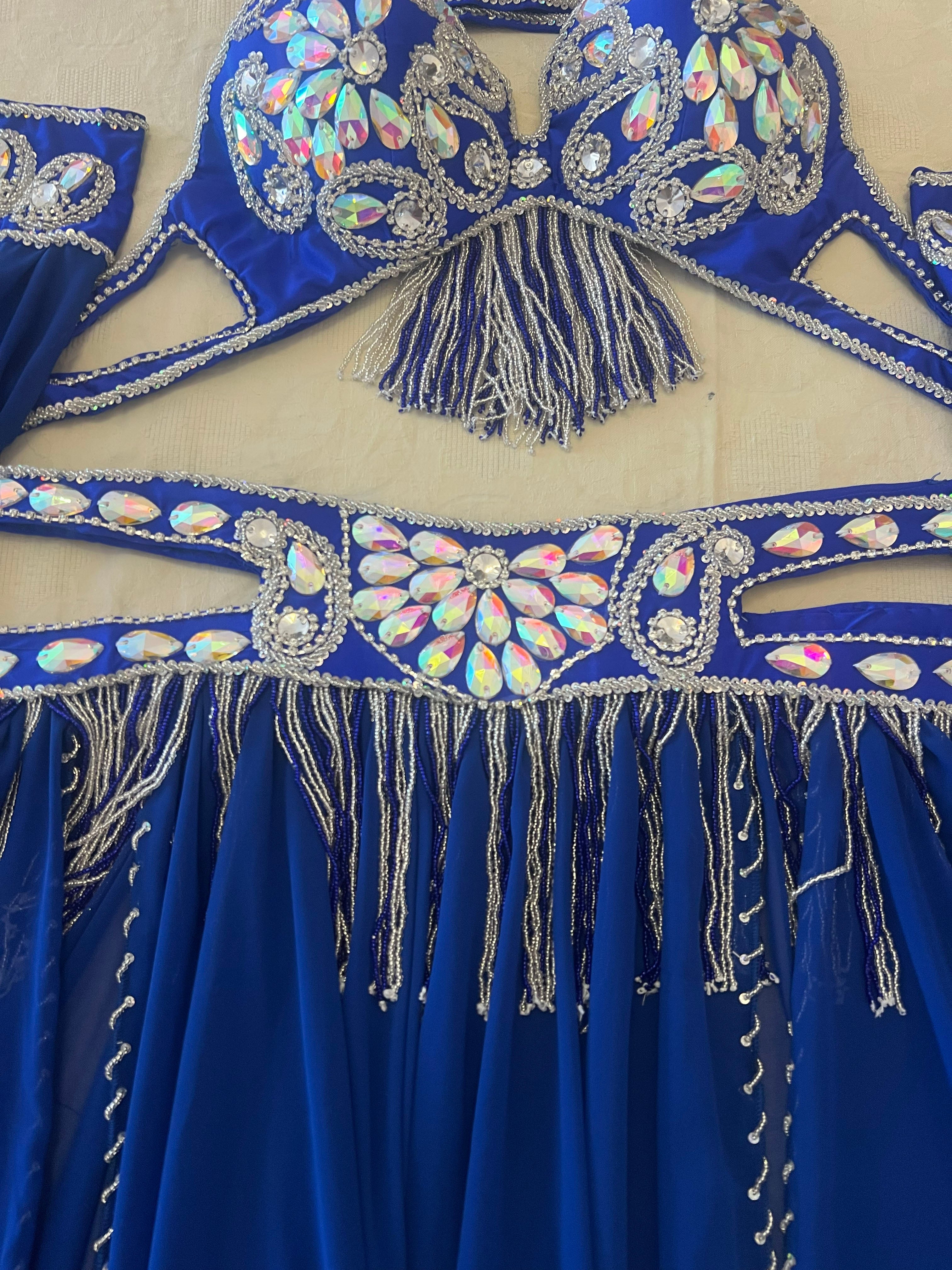 Luxurious high-quality royal blue belly dance costume