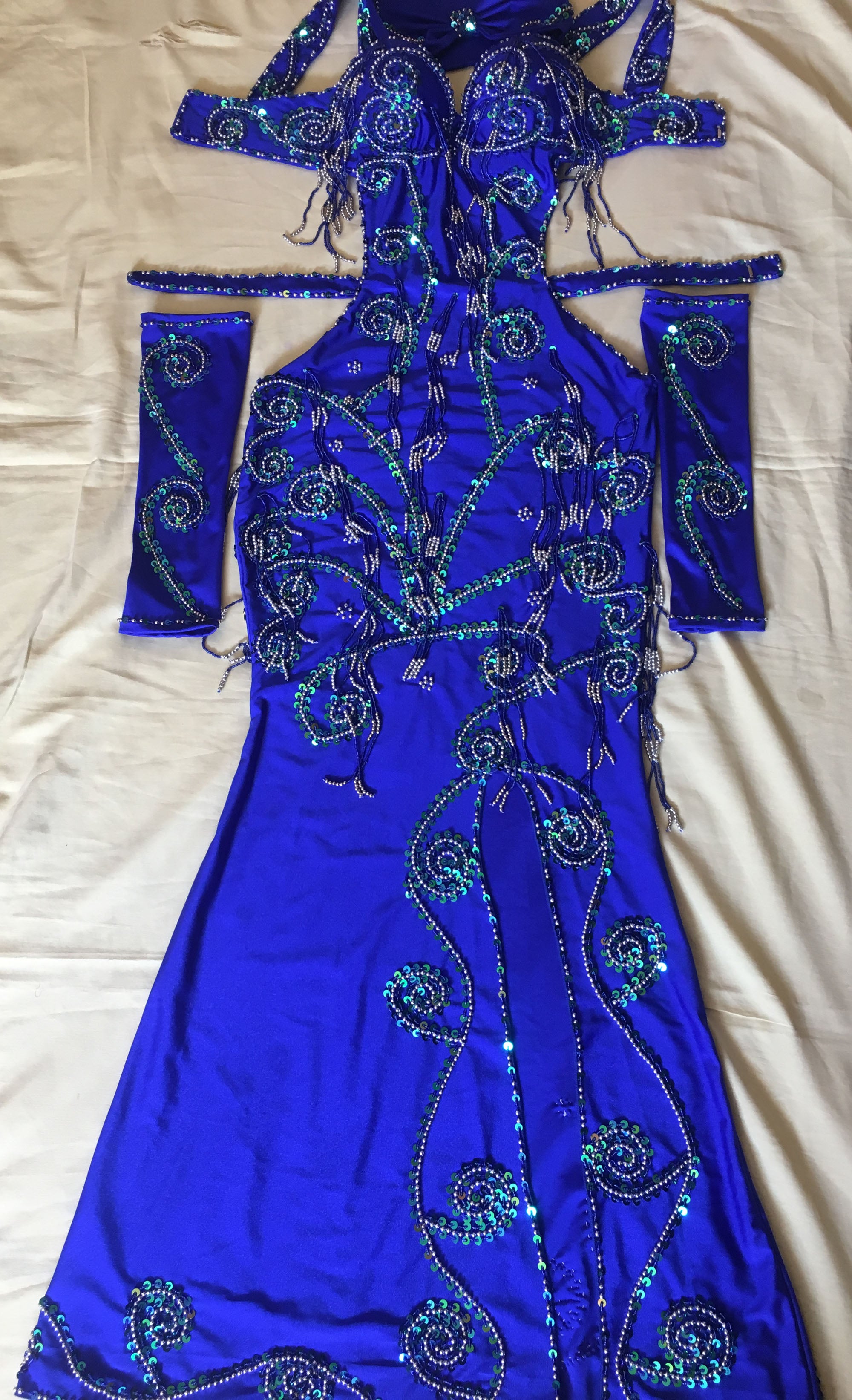 Custom-made Belly Dance Dress, Hand-Stitched Oriental Professional Costume