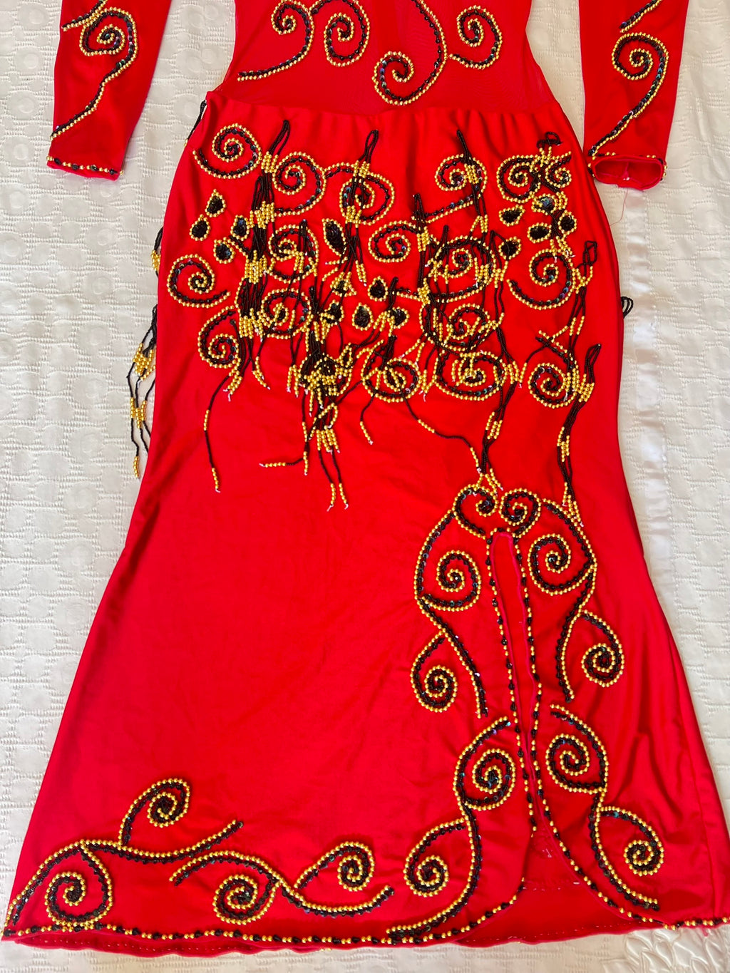 Vibrant Red Egyptian professional belly dance dress oriental dance outfit with arm pieces & head pieces handmade Embellished made to order.