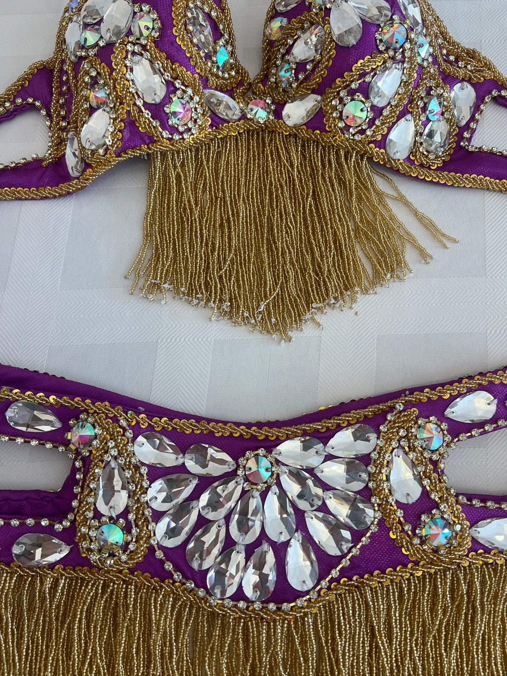 Elegant Purple Belly dance belt and bra set- Made to order Dancing costume