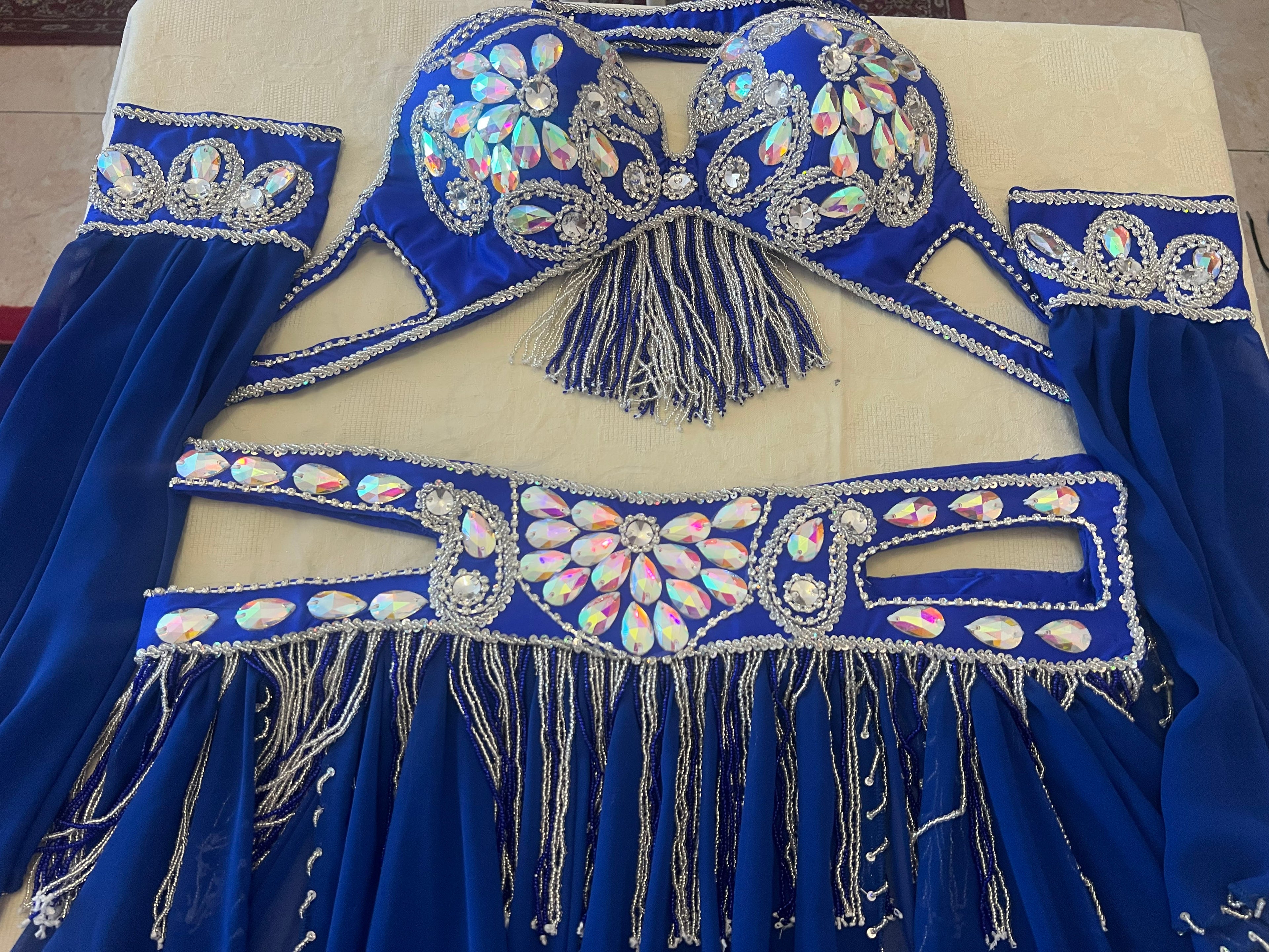 Luxurious high-quality royal blue belly dance costume
