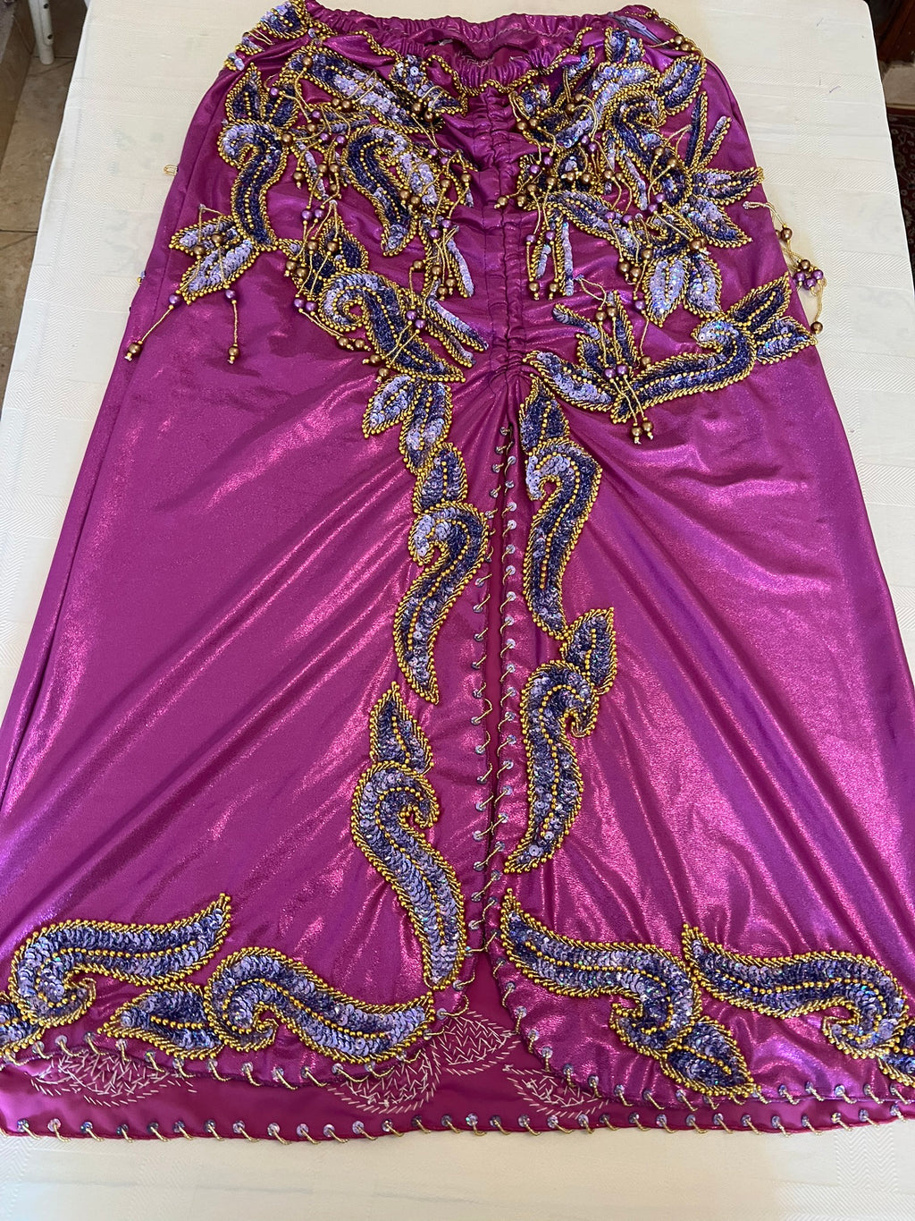 Shiny Vibrant Purple Professional Belly dance costume with short sleeves/ Handmade embellished dancing Outfit