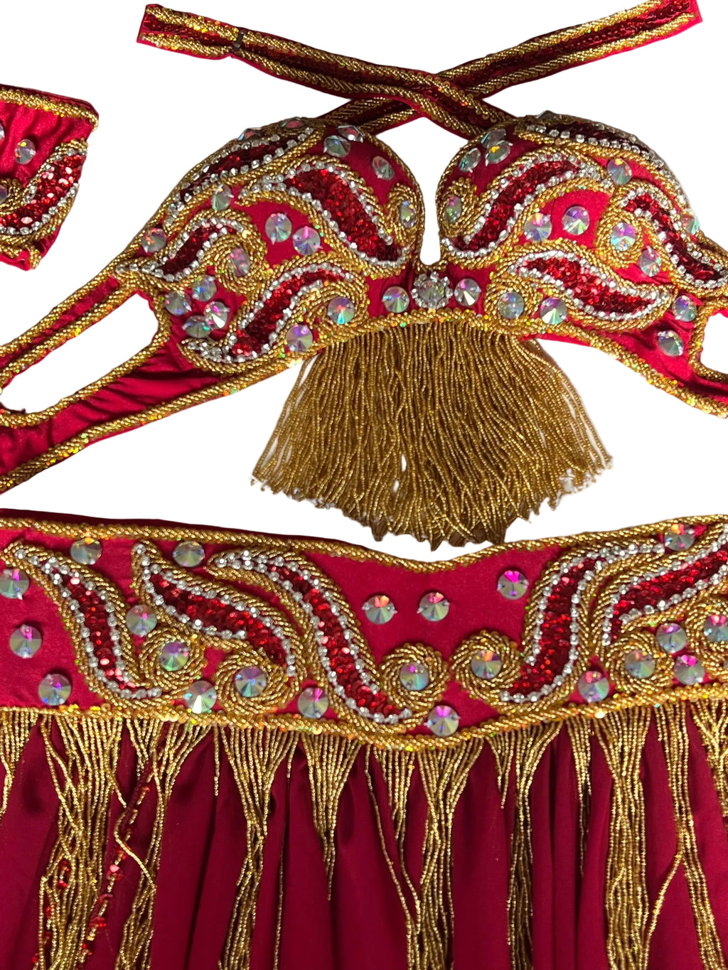 Luxurious Wine-Red Belly Dance Costume | Custom Handmade Bra, Belt & Skirt Set | Premium Professional Dance Outfit | Authentic Ensemble from Egypt