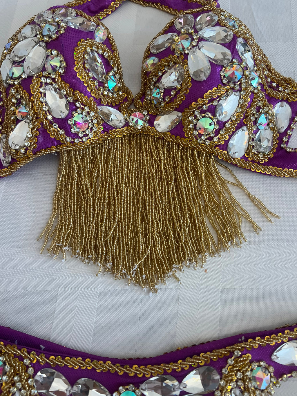 Elegant Purple Belly dance belt and bra set- Made to order Dancing costume