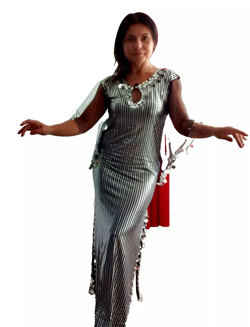 Handmade Egyptian Saidi Belly Dance Dress – Black Embellished Costume حلابية رقص شرقى