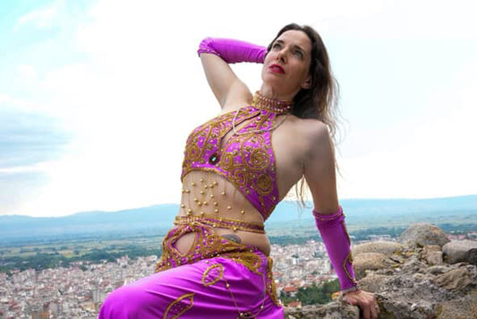 Authentic Egyptian belly dance costume/ Handmade embellished belly dance skirt and top ensemble