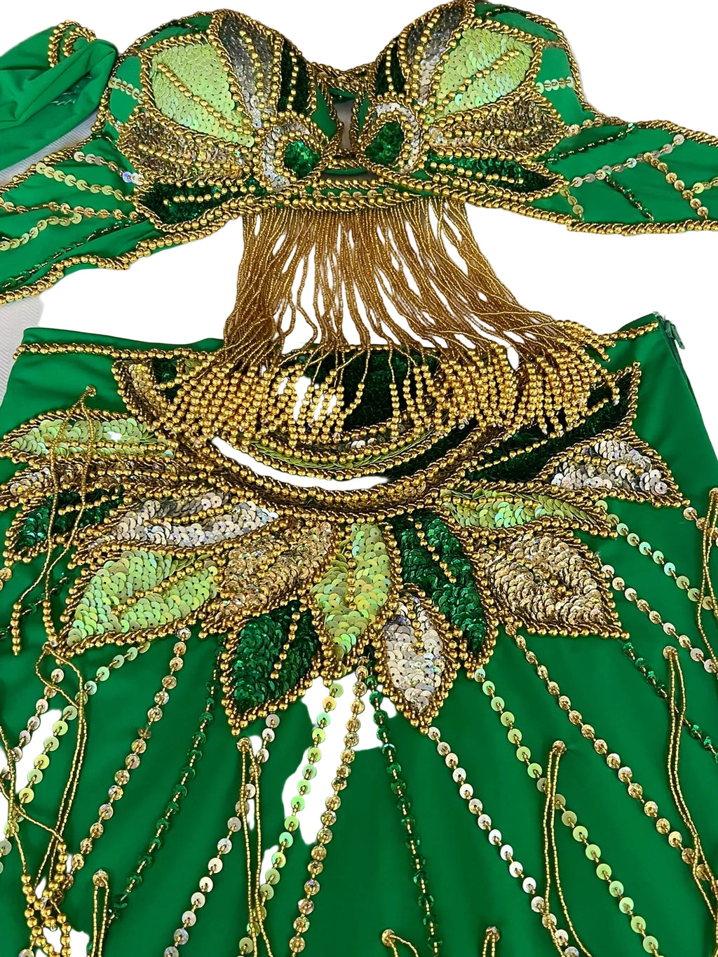 Vibrant green belly dance costume, custom-made dance ensemble, multi-colors embellished Outfit