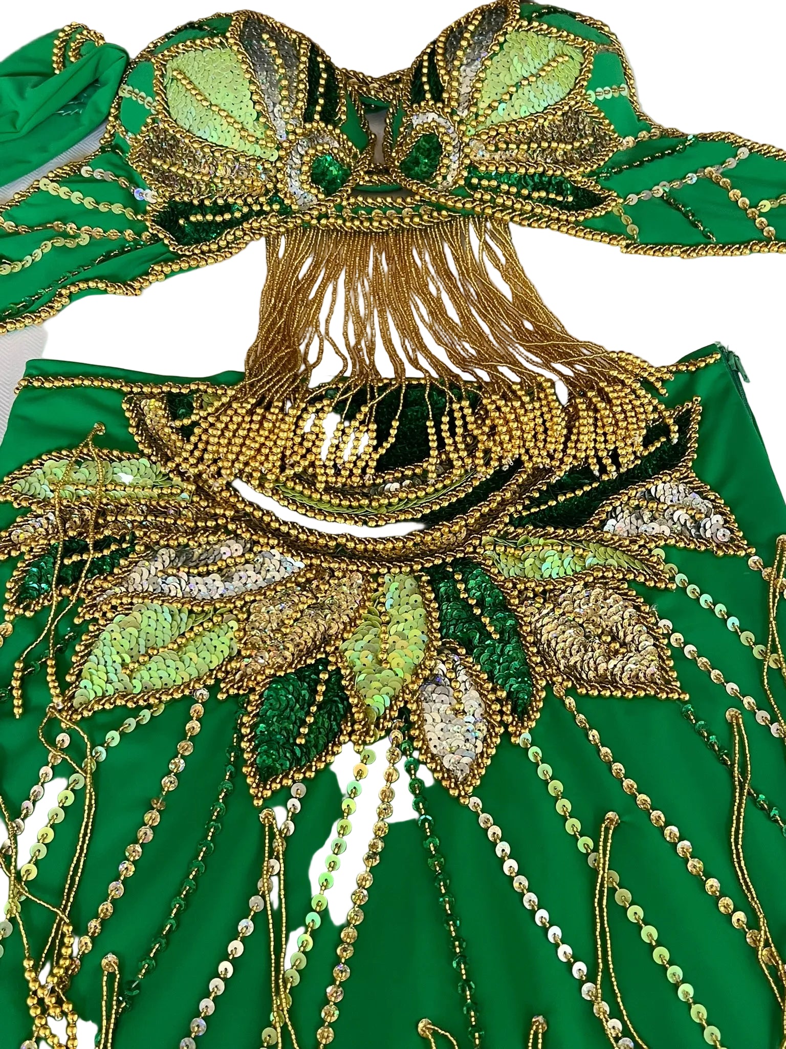 Vibrant green belly dance costume, custom-made dance ensemble, multi-colors embellished Outfit