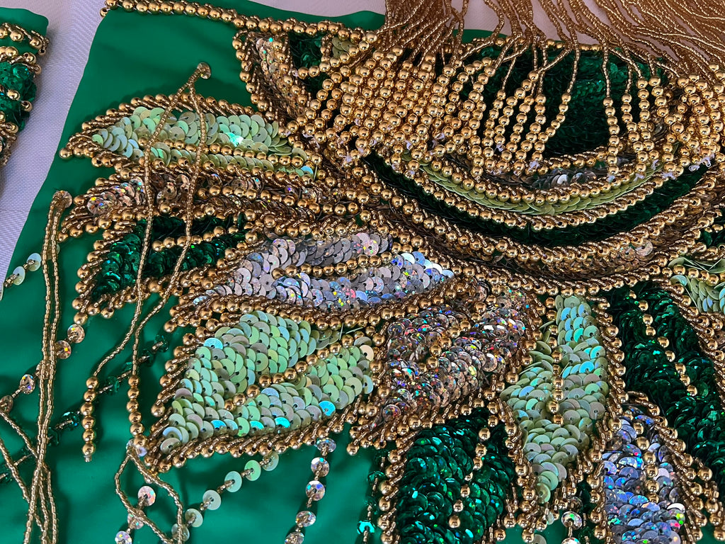 Vibrant green belly dance costume, custom-made dance ensemble, multi-colors embellished Outfit