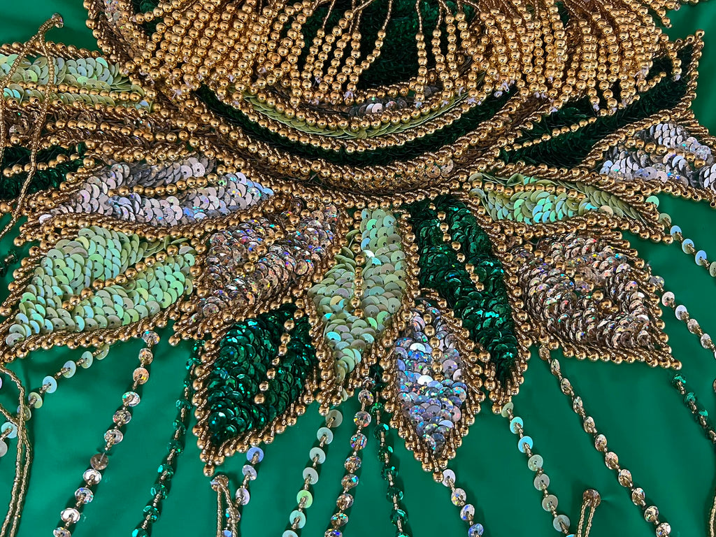 Vibrant green belly dance costume, custom-made dance ensemble, multi-colors embellished Outfit