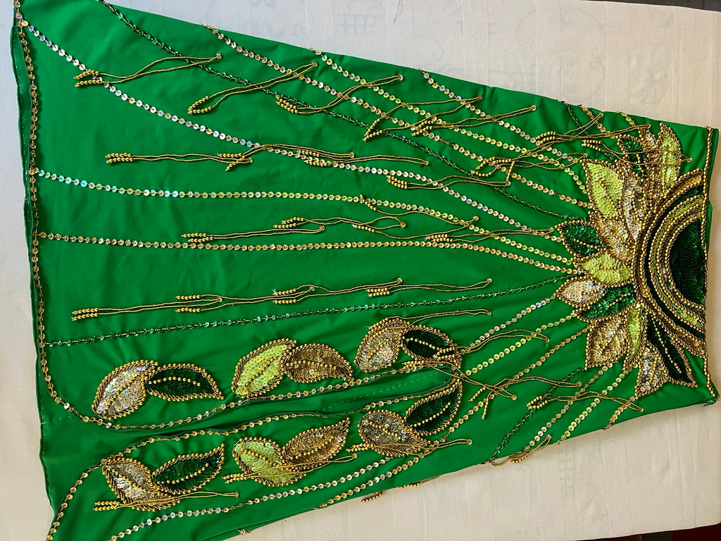 Vibrant green belly dance costume, custom-made dance ensemble, multi-colors embellished Outfit