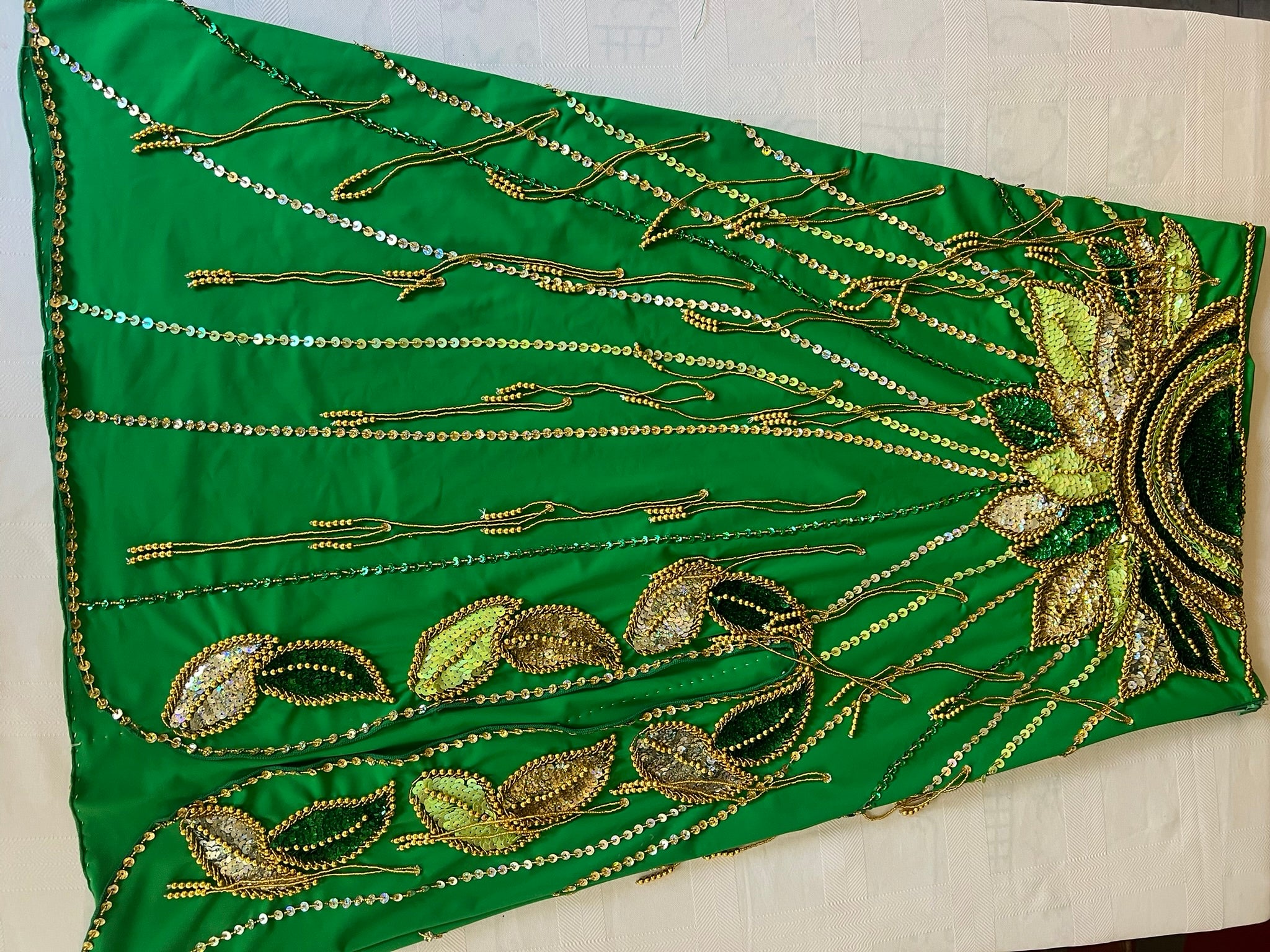 Vibrant green belly dance costume, custom-made dance ensemble, multi-colors embellished Outfit