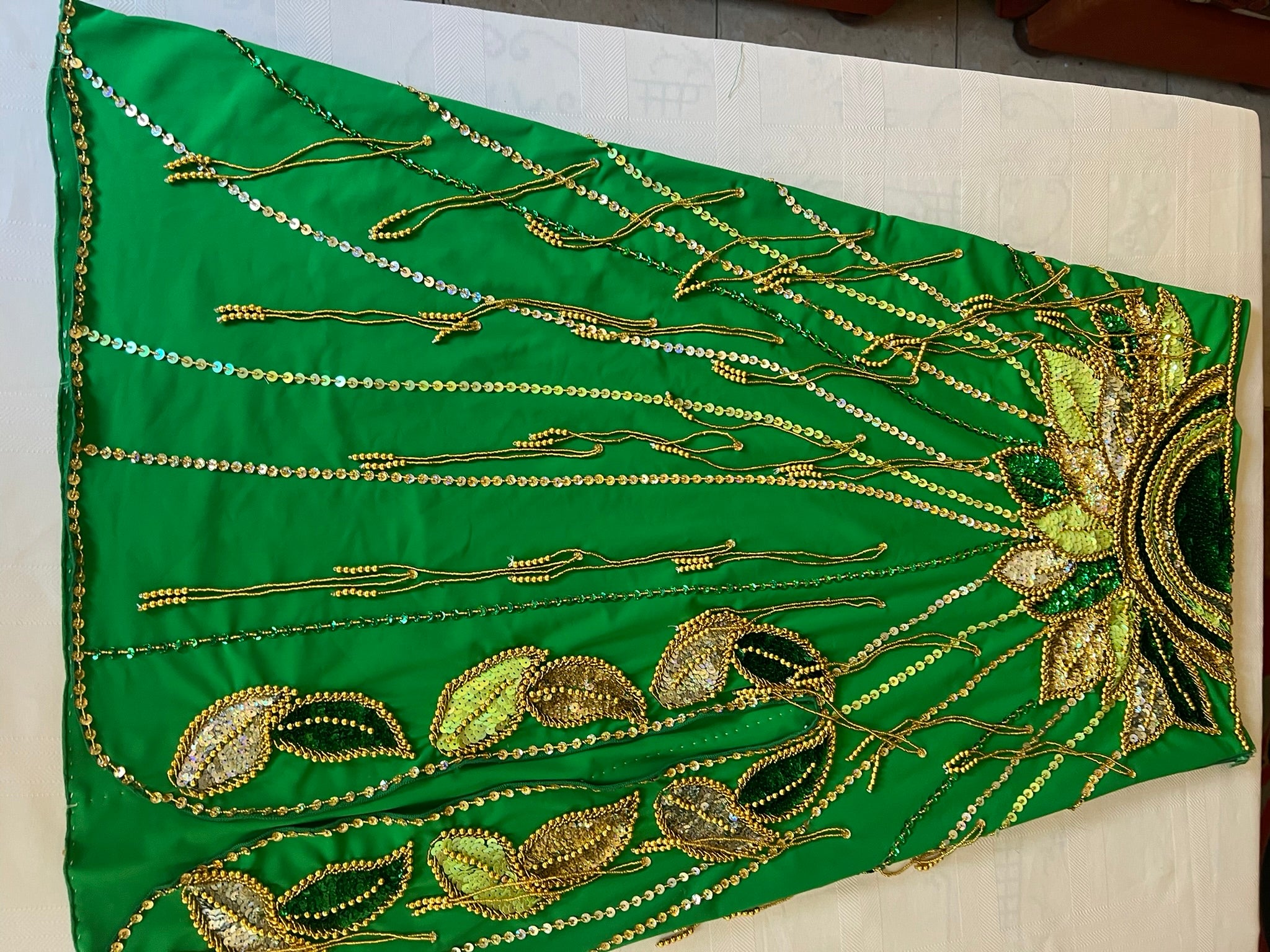 Vibrant green belly dance costume, custom-made dance ensemble, multi-colors embellished Outfit