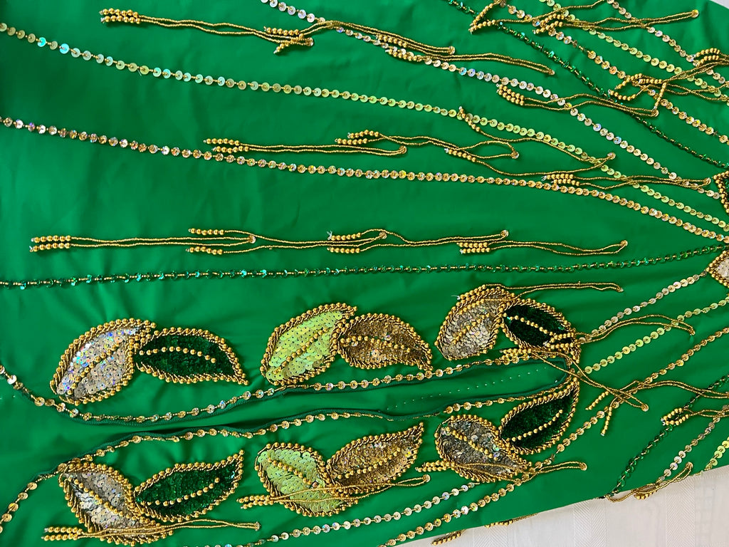 Vibrant green belly dance costume, custom-made dance ensemble, multi-colors embellished Outfit