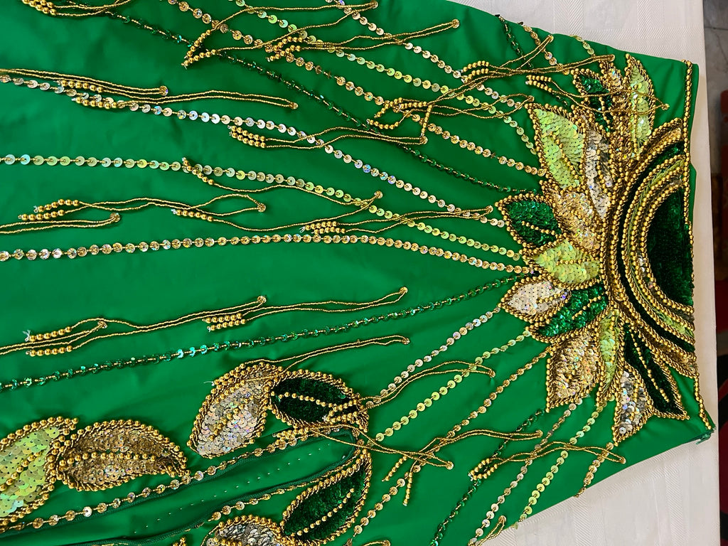 Vibrant green belly dance costume, custom-made dance ensemble, multi-colors embellished Outfit
