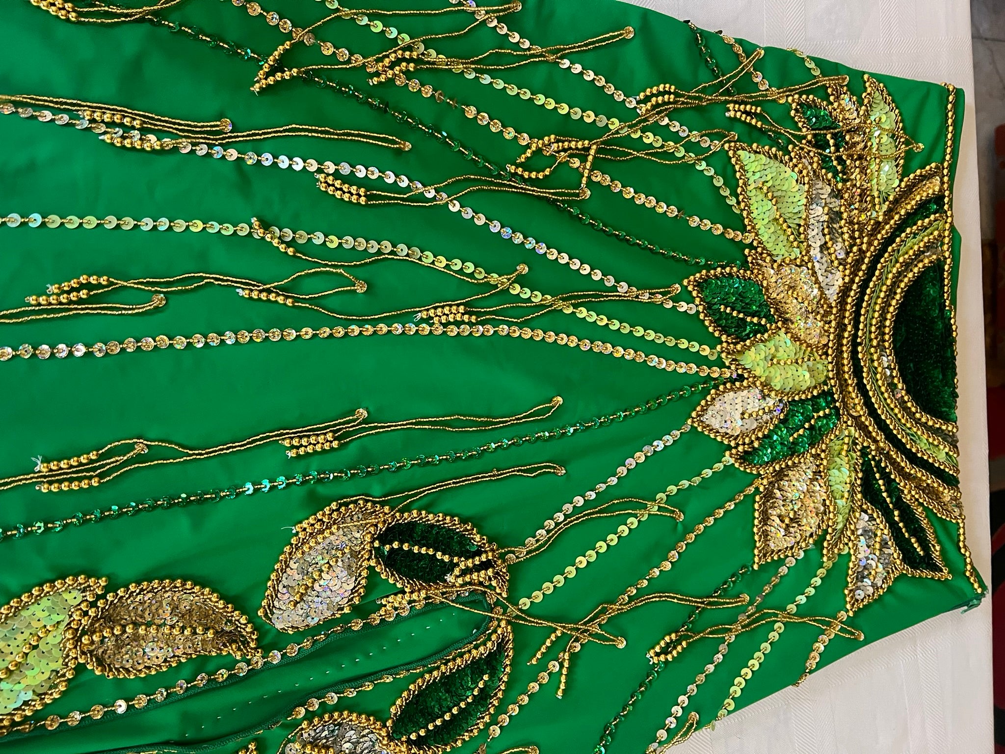 Vibrant green belly dance costume, custom-made dance ensemble, multi-colors embellished Outfit