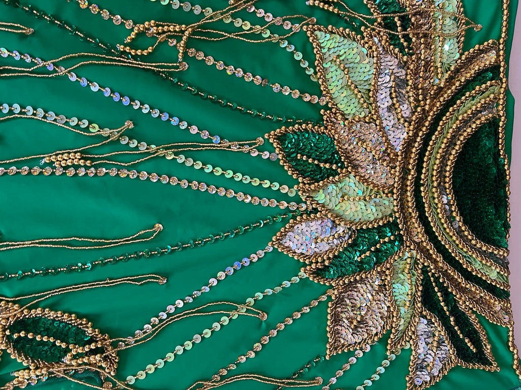 Vibrant green belly dance costume, custom-made dance ensemble, multi-colors embellished Outfit
