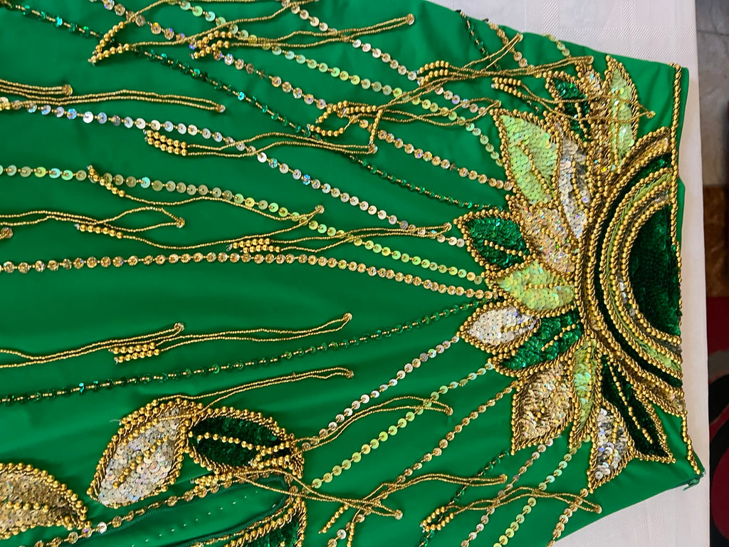 Vibrant green belly dance costume, custom-made dance ensemble, multi-colors embellished Outfit