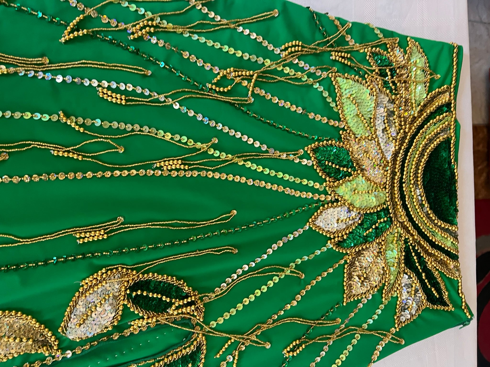 Vibrant green belly dance costume, custom-made dance ensemble, multi-colors embellished Outfit