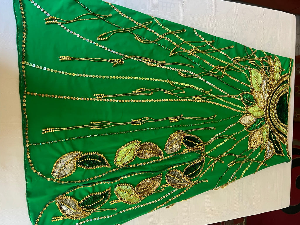 Vibrant green belly dance costume, custom-made dance ensemble, multi-colors embellished Outfit