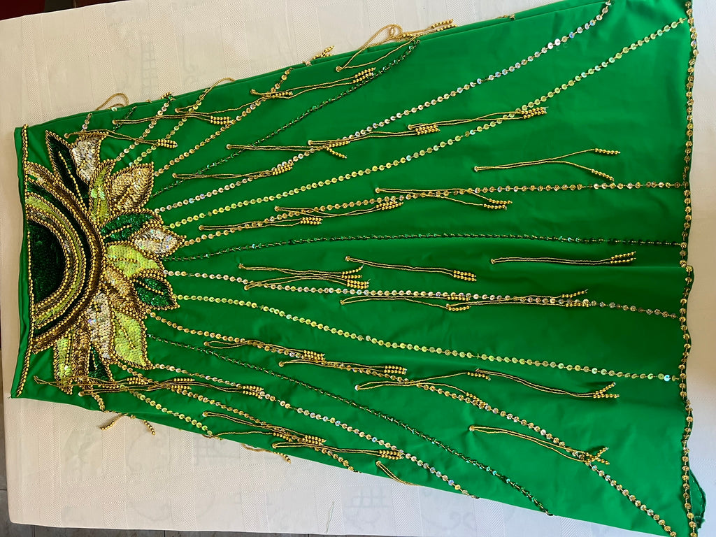 Vibrant green belly dance costume, custom-made dance ensemble, multi-colors embellished Outfit