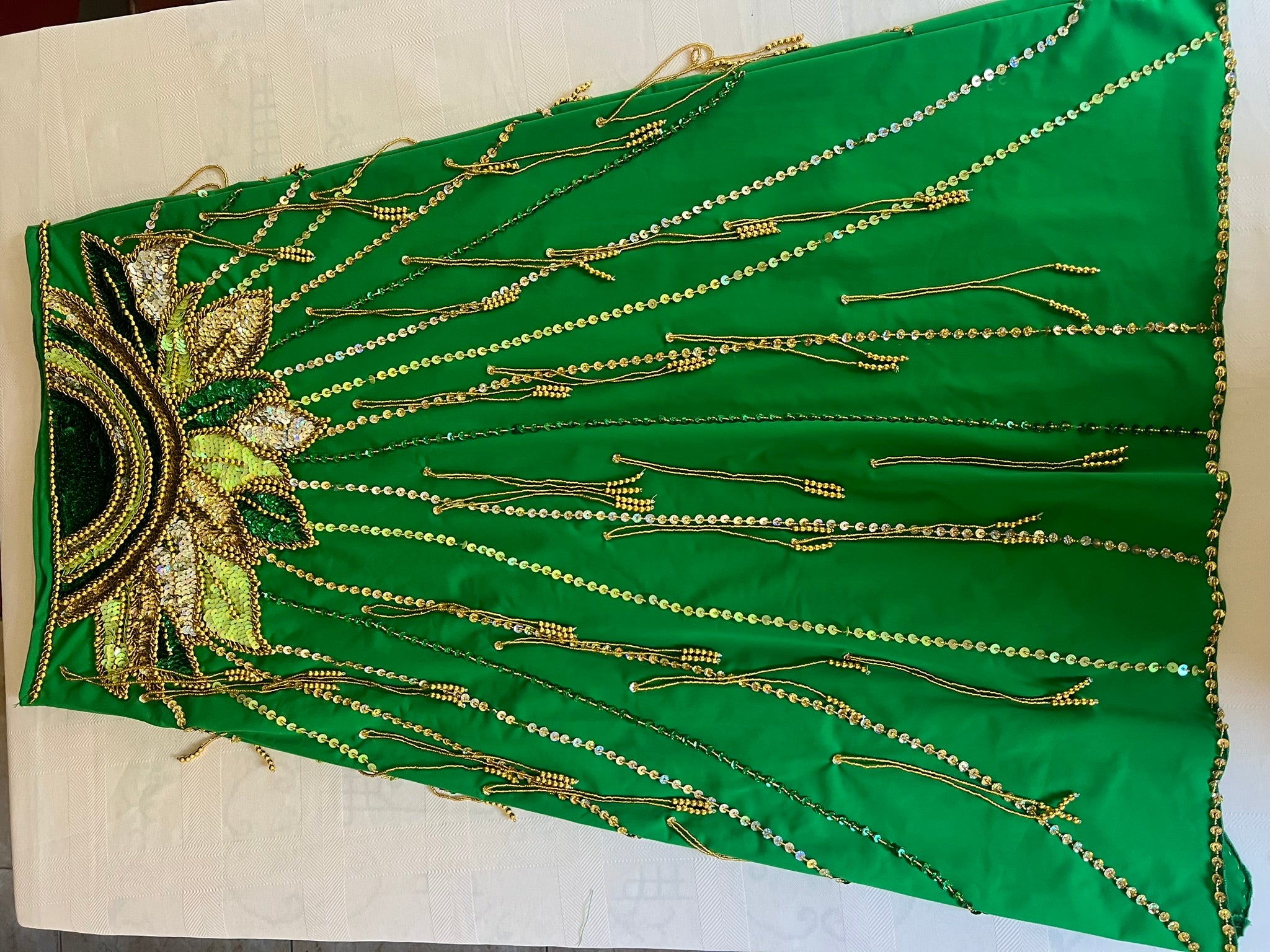 Vibrant green belly dance costume, custom-made dance ensemble, multi-colors embellished Outfit