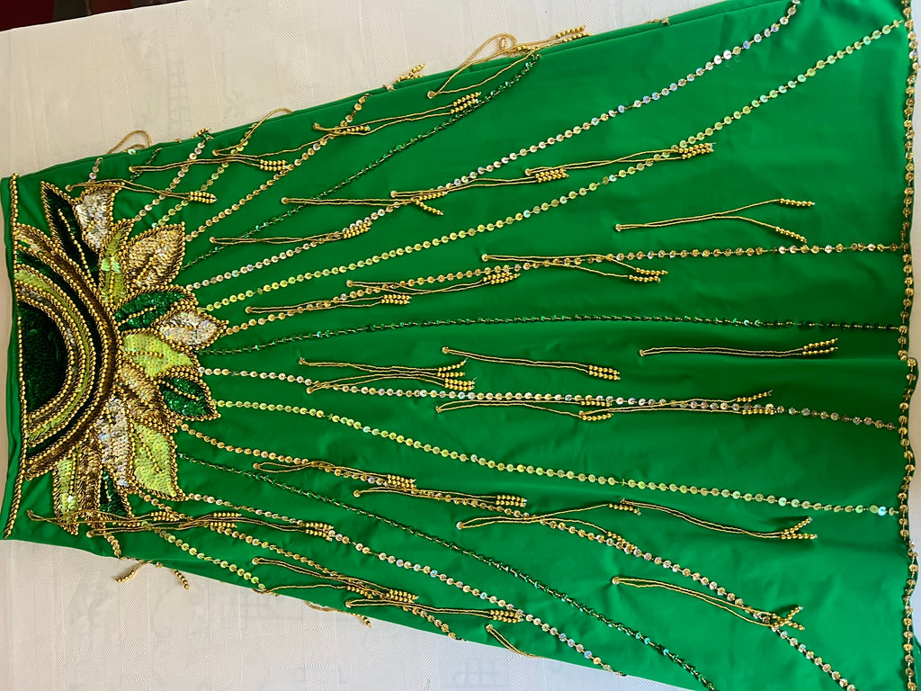 Vibrant green belly dance costume, custom-made dance ensemble, multi-colors embellished Outfit