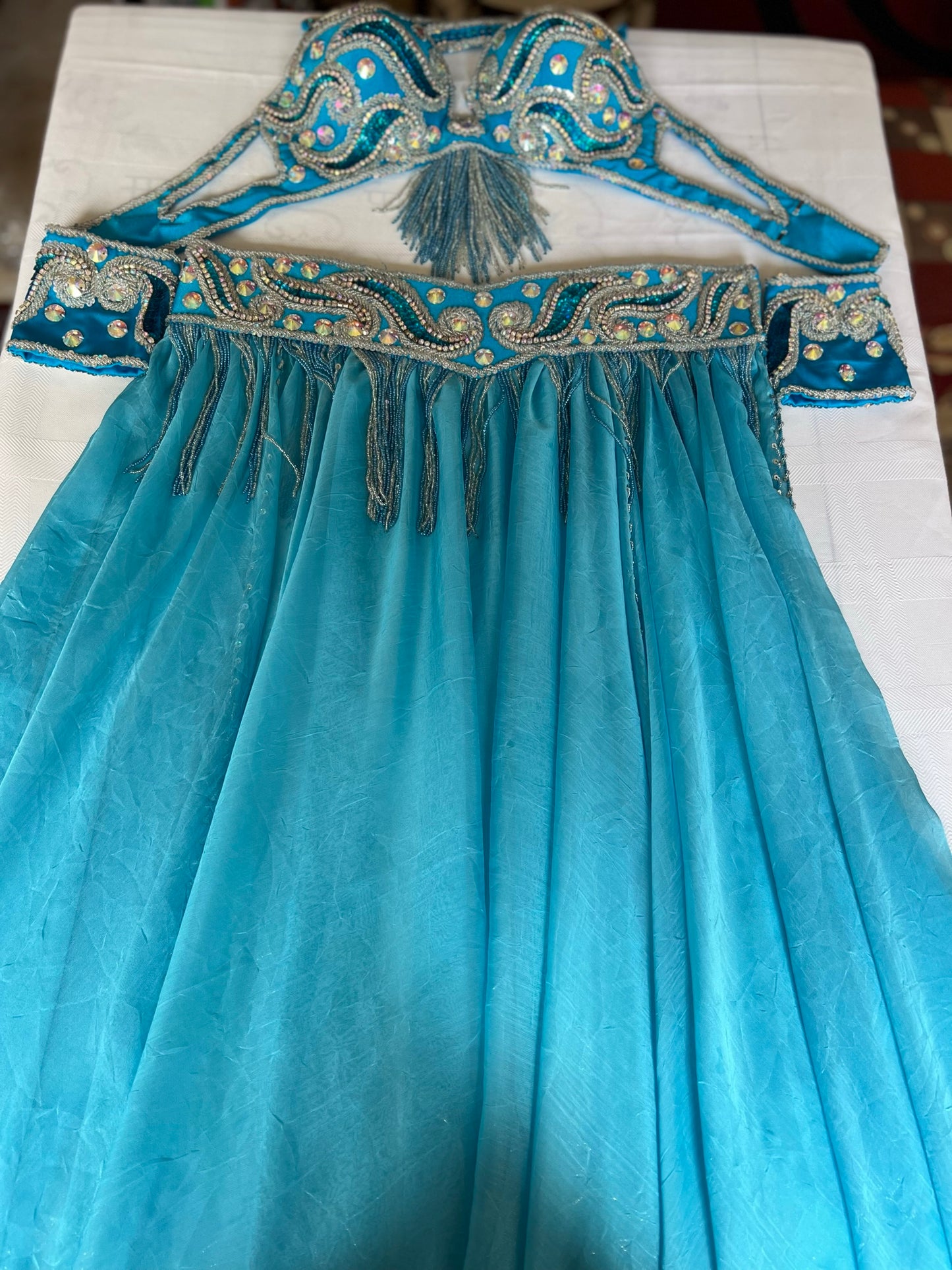 Professional Egyptian belly dance costume, custom-made belly dance outfit, handmade stitched women dancing ensemble, Sexy dancing outfit.