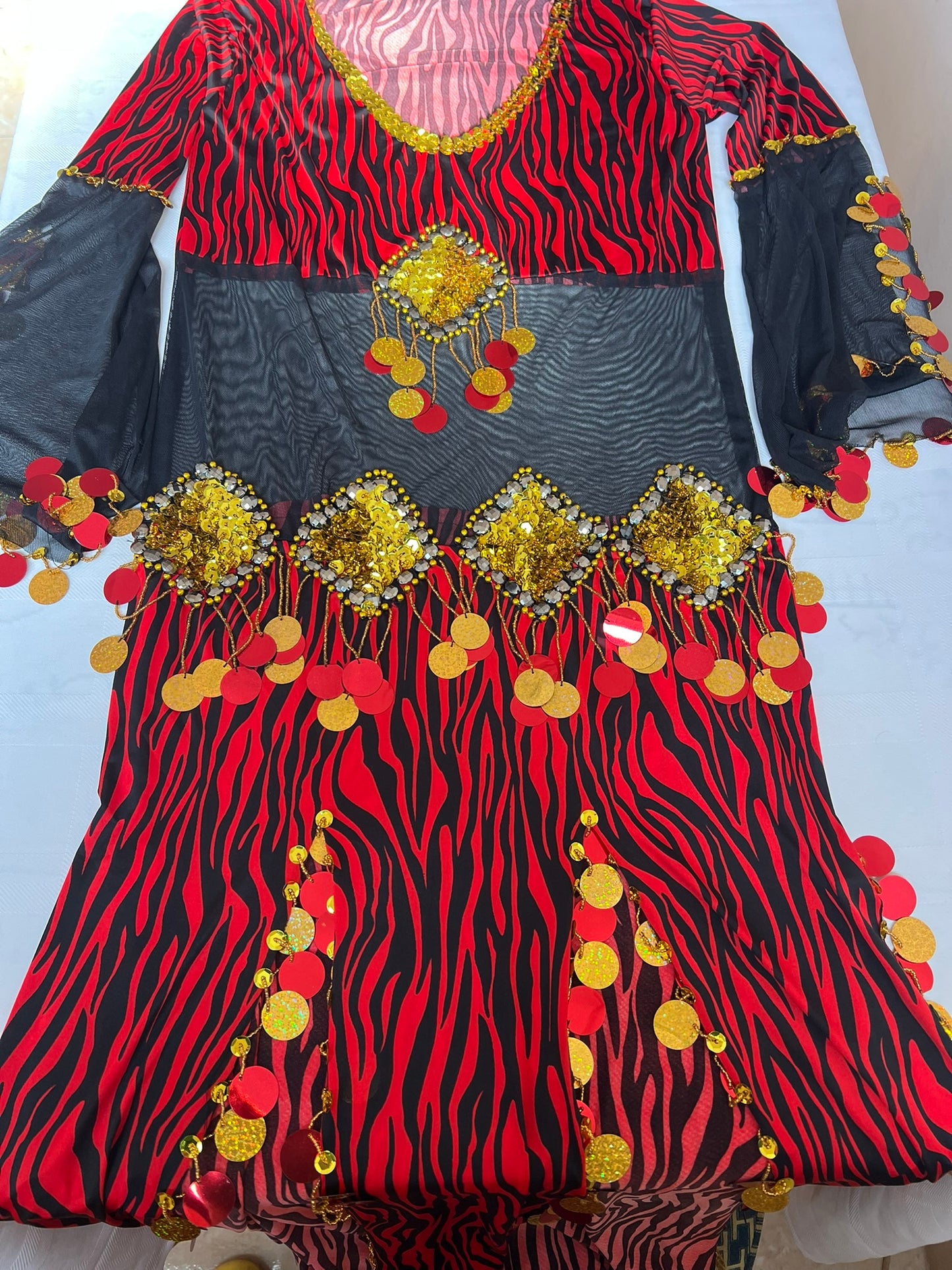 Sexy oriental belly dance dress, handmade embellished belly dance skirt and top Saidi dance dress بدلة رقص