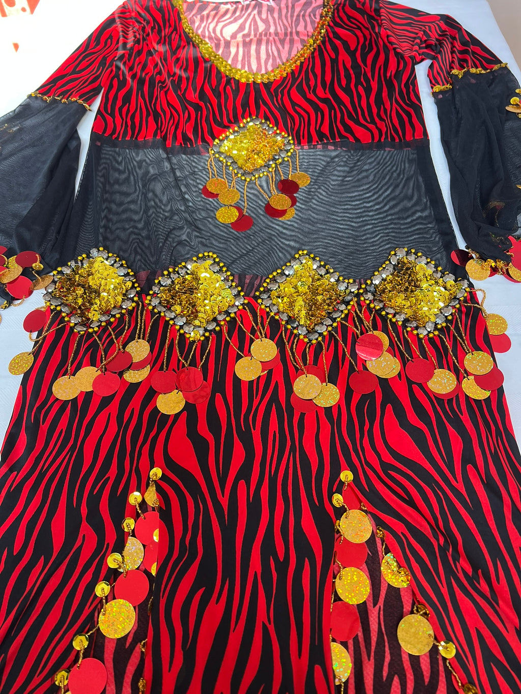 Egyptian Belly Dance Outfit – Handmade Embellished Dancing Skirt with Attached Top