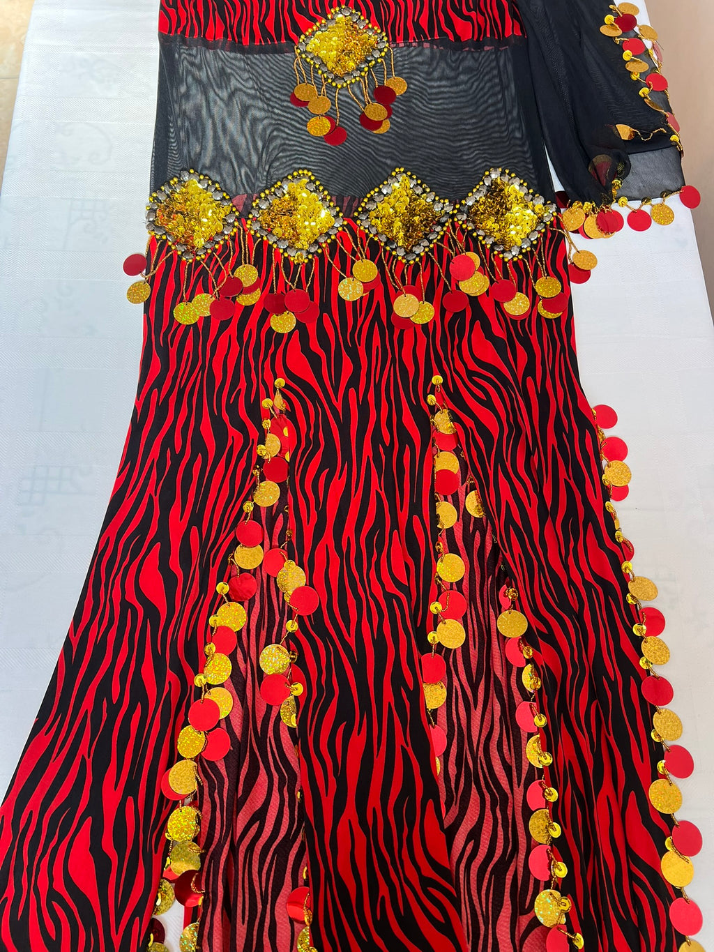 Egyptian Belly Dance Outfit – Handmade Embellished Dancing Skirt with Attached Top