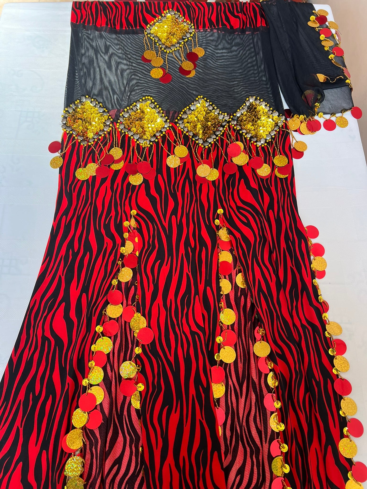 Egyptian Belly Dance Outfit – Handmade Embellished Dancing Skirt with Attached Top