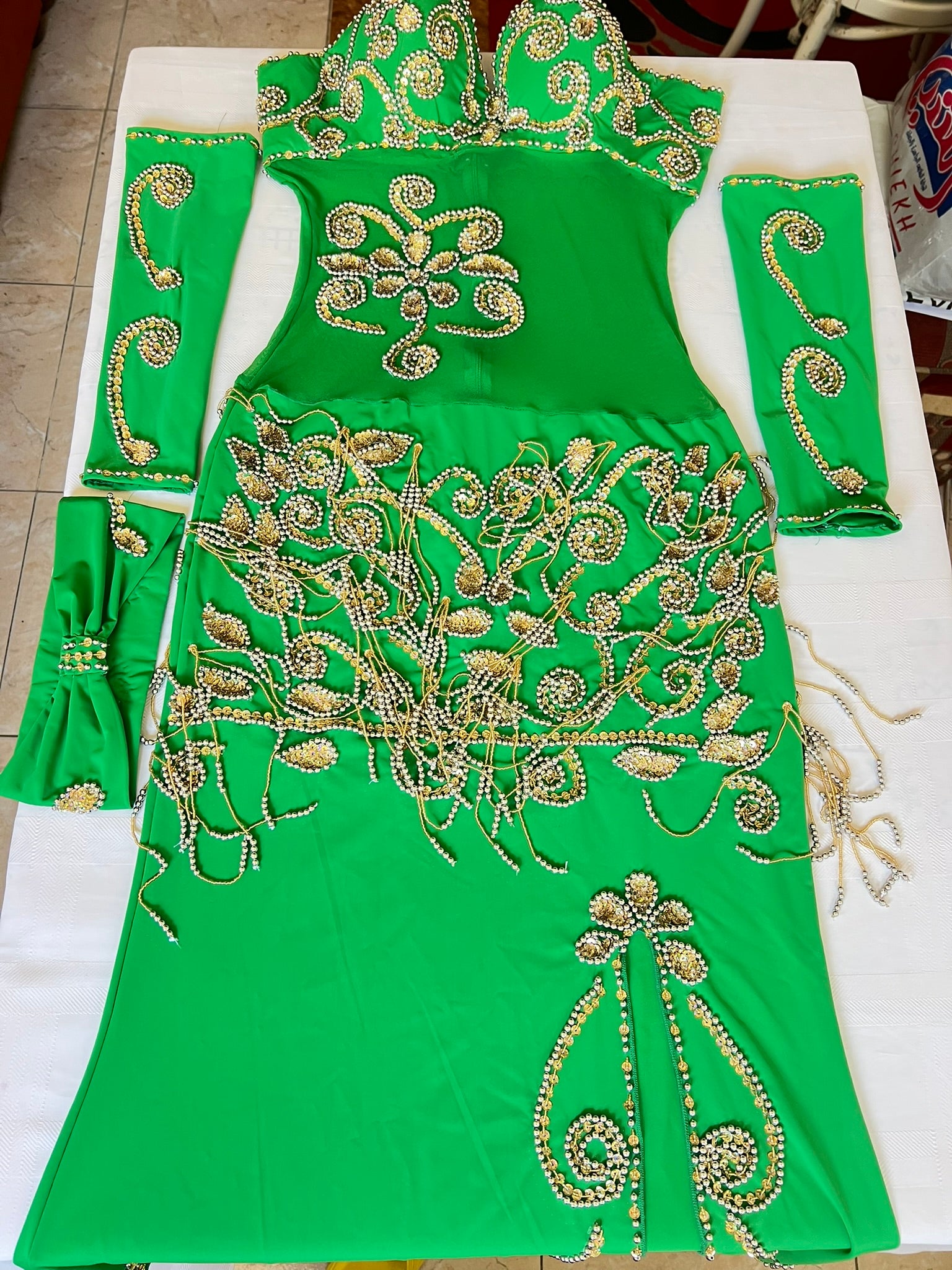 Vibrant green Professional belly dance dress, Custom-made Belly dancer costume