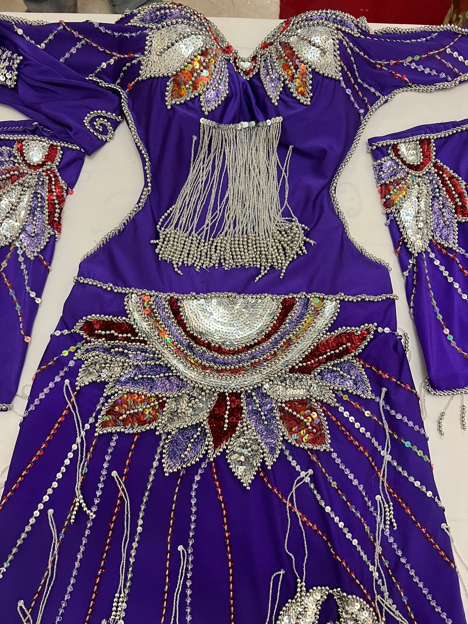 Professional belly dance costume handmade beaded and sequined with multi-colours Egyptian Custom unique design luxurious belly dance outfit