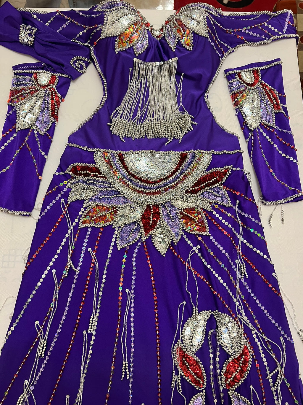 Professional belly dance costume handmade beaded and sequined with multi-colours Egyptian Custom unique design luxurious belly dance outfit
