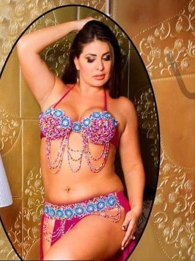 Egyptian belly dance costume, handmade Embroidered fits M OR L outfit, belt, skirt, bra بدلة رقص شرقى