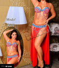 Ägyptisches sexy rotes Bauchtanzkostüm, handgemachtes M- oder L-Outfit, Gürtel, Rock, BH 