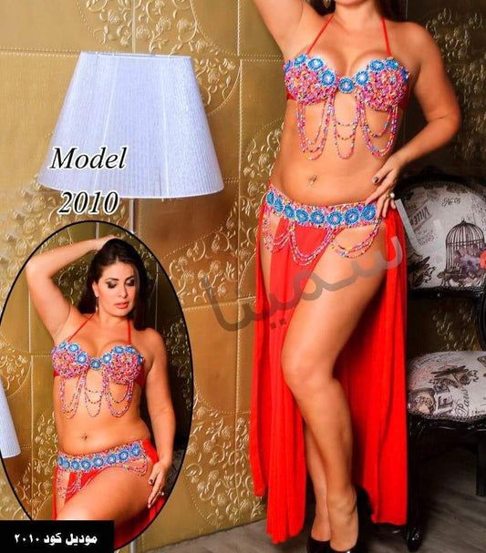 Egyptian Sexy Red belly dance costume, handmade M OR L outfit, belt, skirt, bra