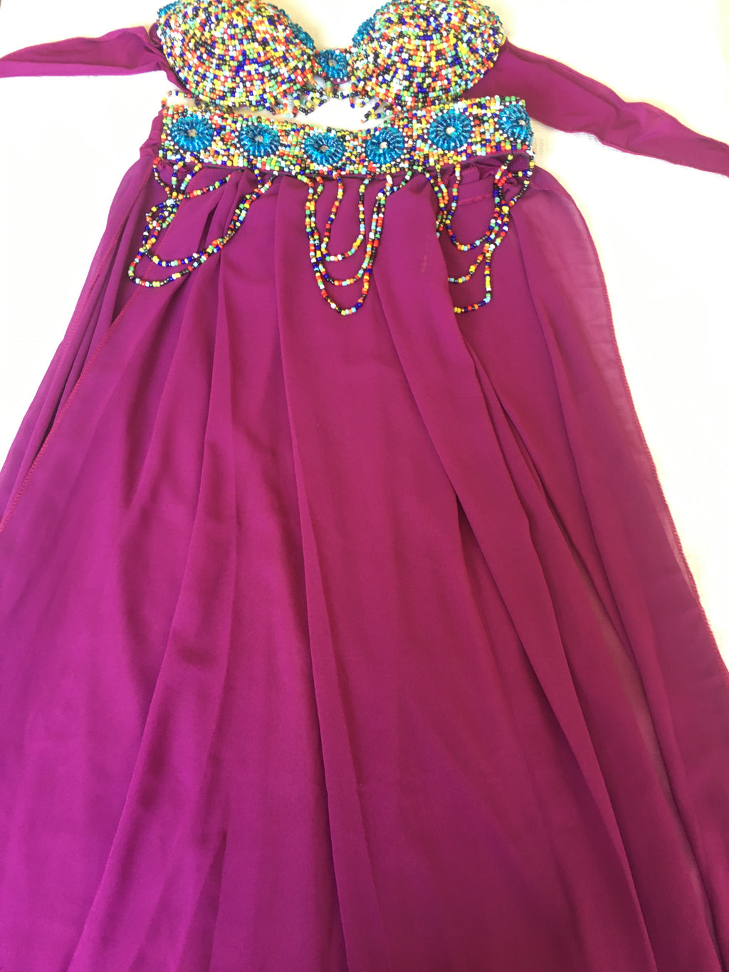Egyptian belly dance costume, handmade Embroidered fits M OR L outfit, belt, skirt, bra بدلة رقص شرقى