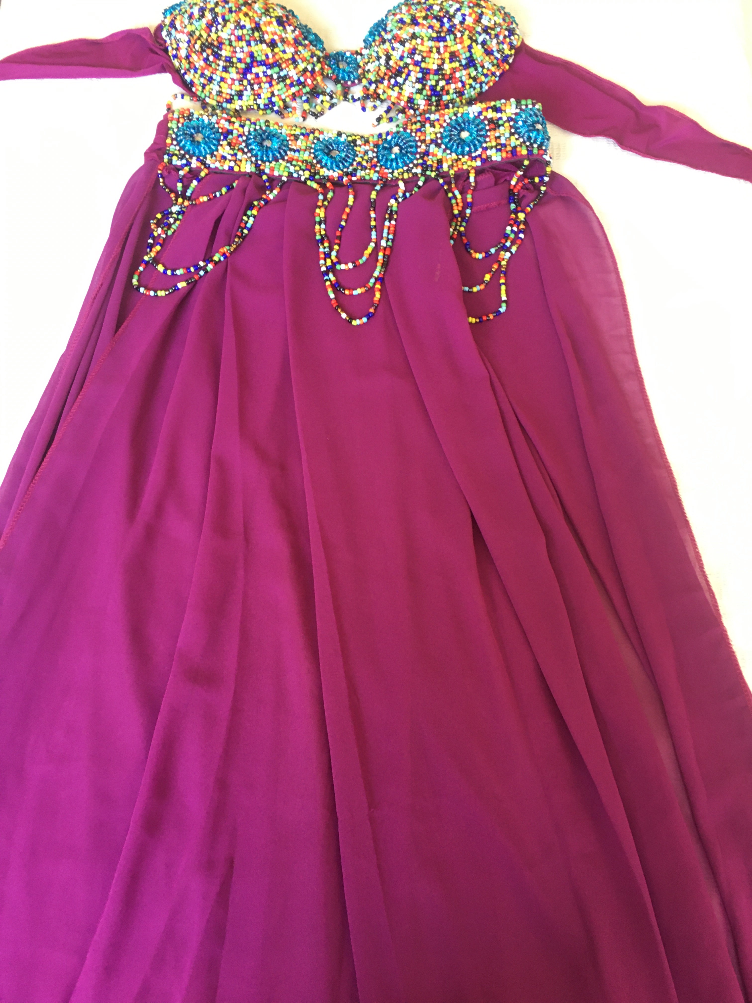 Egyptian belly dance costume, handmade Embroidered fits M OR L outfit, belt, skirt, bra بدلة رقص شرقى