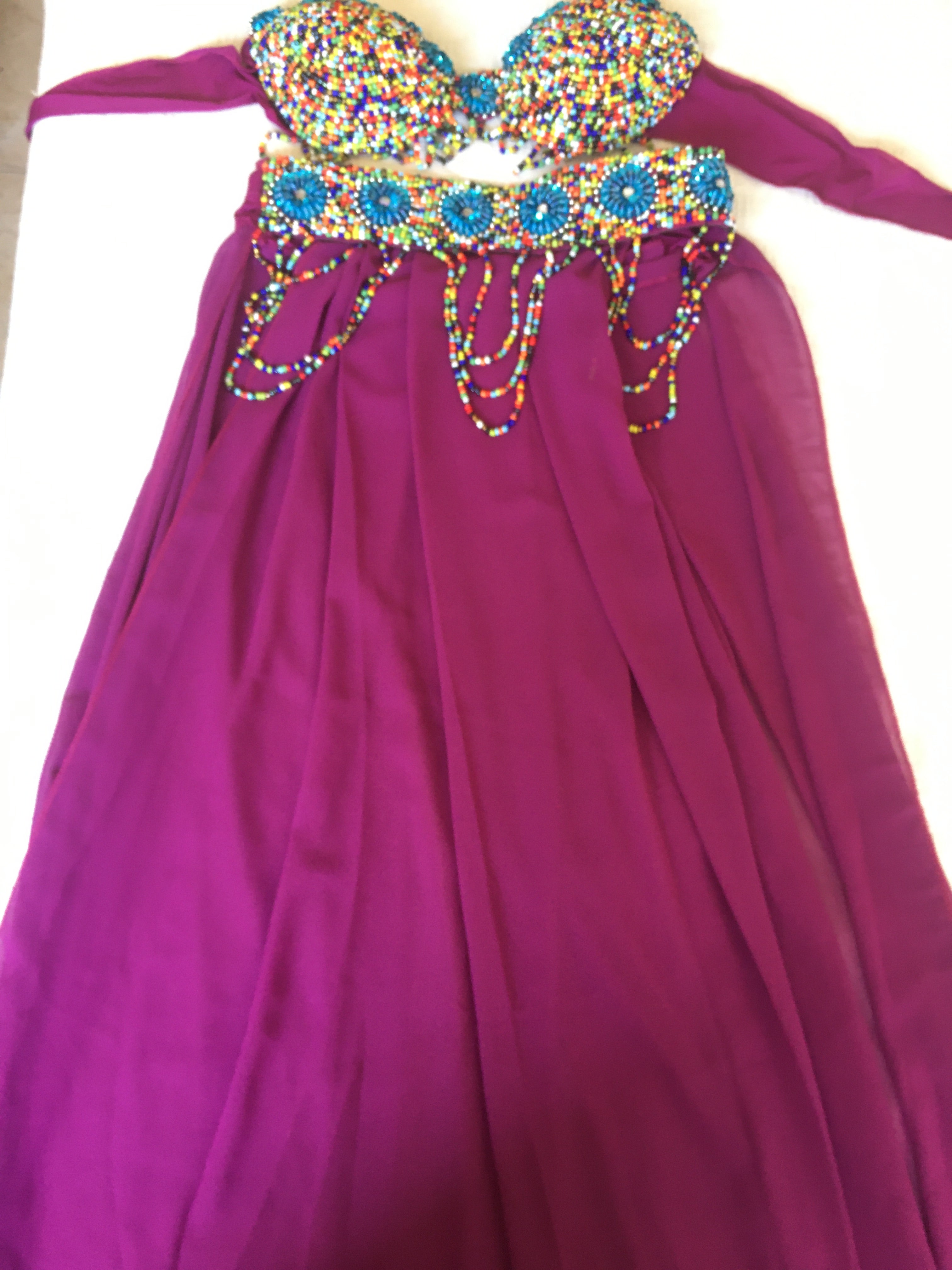 Egyptian belly dance costume, handmade Embroidered fits M OR L outfit, belt, skirt, bra بدلة رقص شرقى