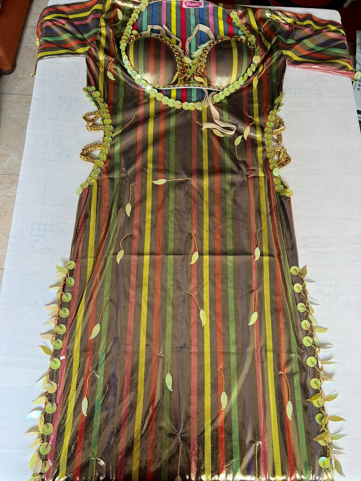 Egyptian Belly Dance Outfit – Handmade Galabia Dress & Bra Set with Embellishments