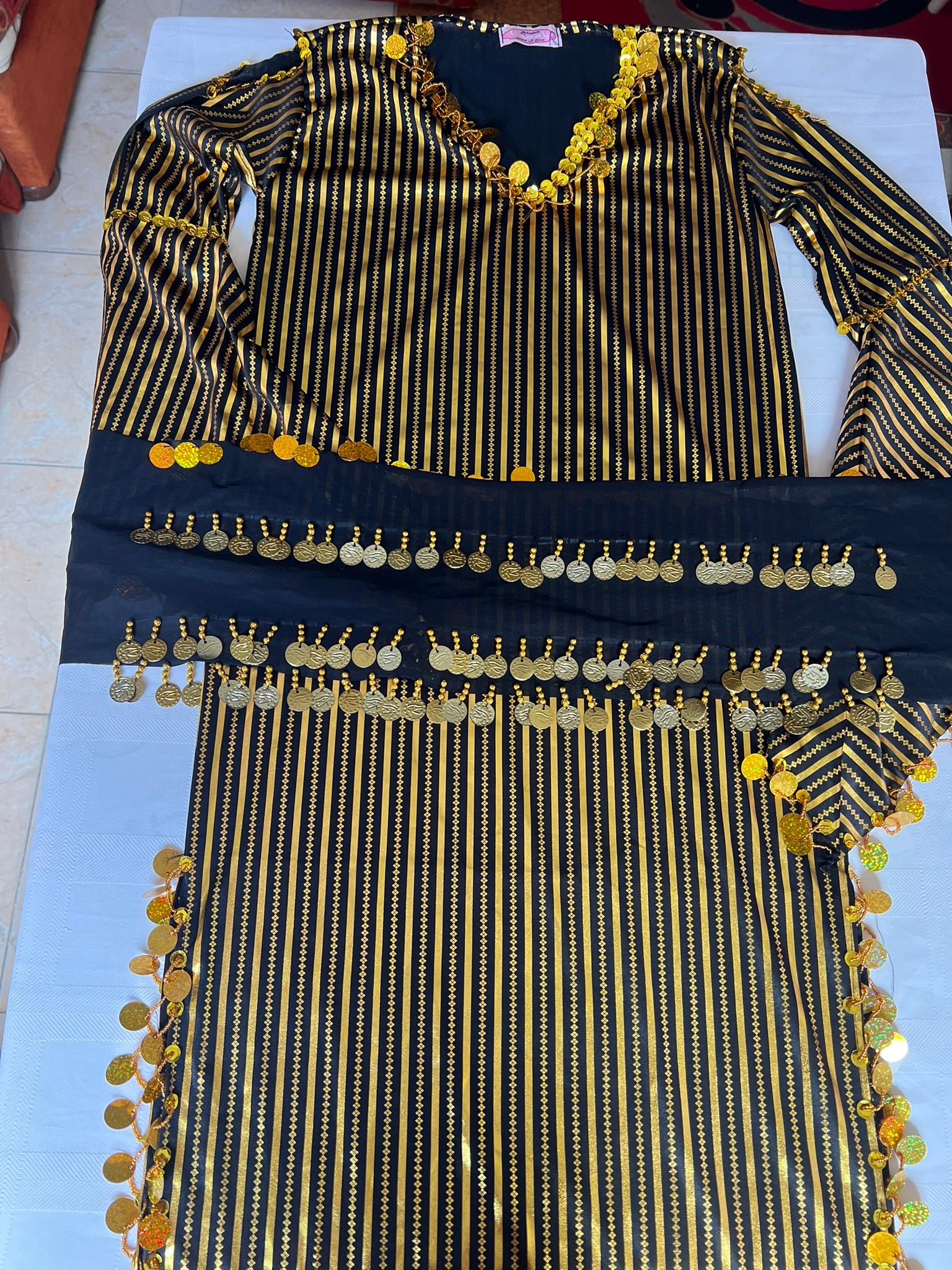 Saidi belly dance Galabia, Handmade belly dance dress with dancing hip scarf جلابية رقص شرقى صعيدى